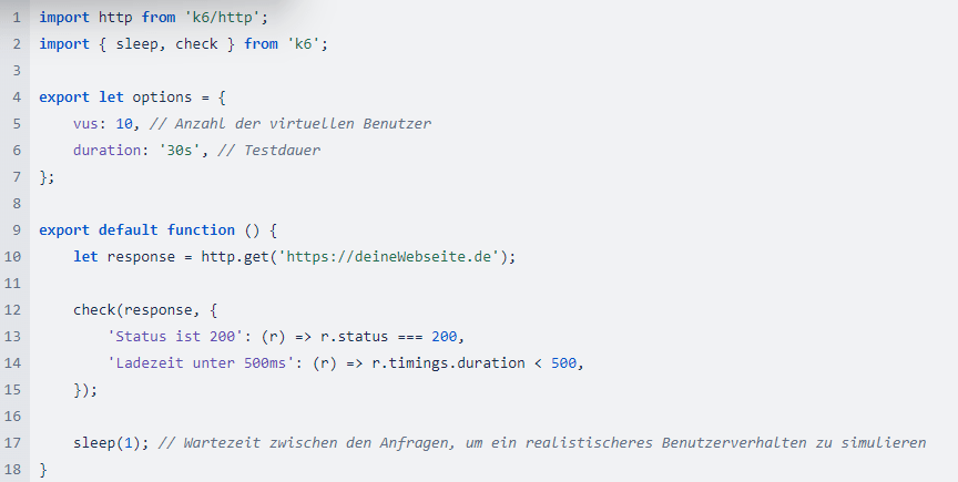 Testskript für einen K6 Performancetest