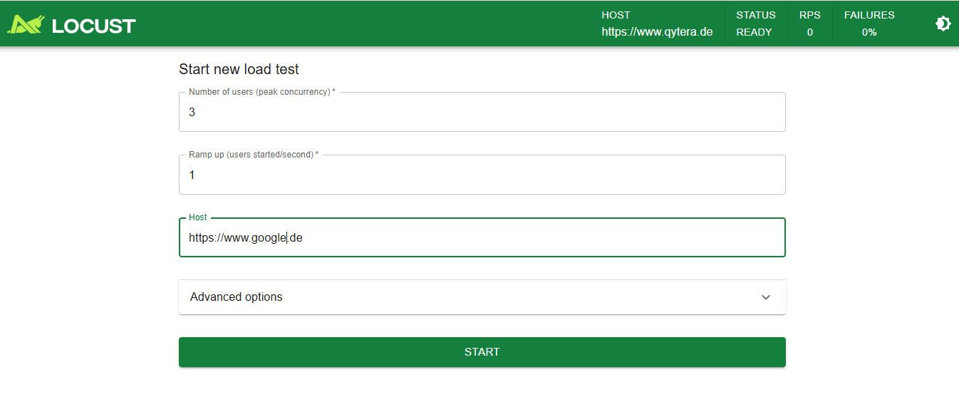 Lokaler Locust Webserver für Parametrisierung