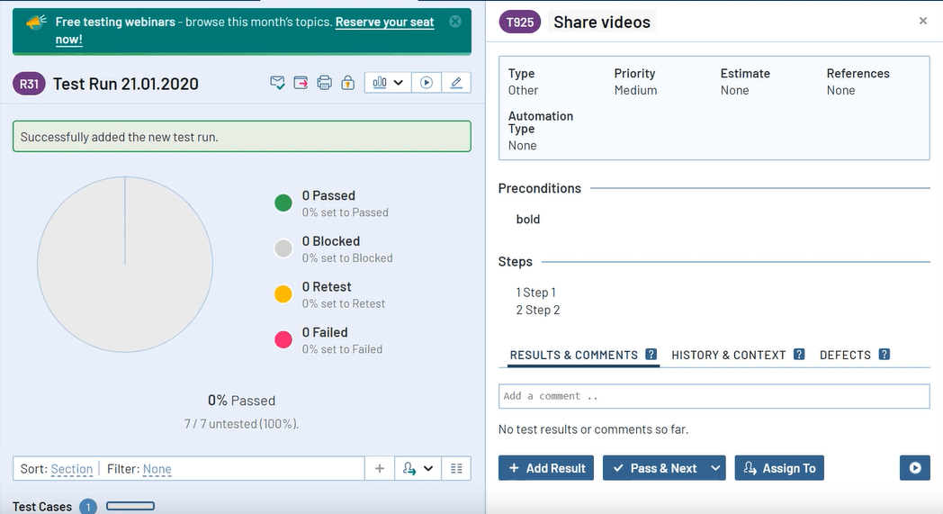 Testlauf neu - Übersicht