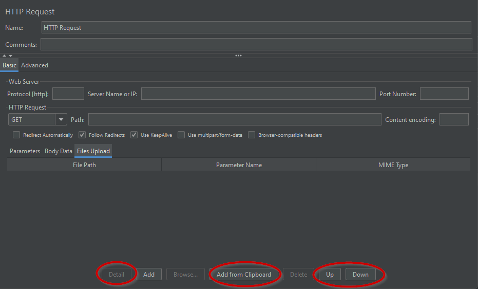 Buttons im JMeter File Upload
